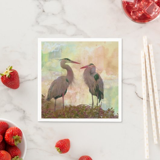Serviette En Papier Great Blue Heron Pair Art numérique Cocktail Napki (En situation)