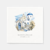 Serviette En Papier Grèce Aquarelle Personnalisée Minimale Mariage (Devant)