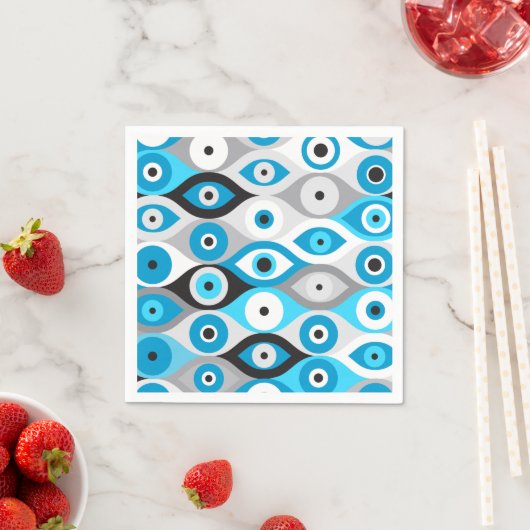Serviette En Papier Grecs mal yeux motif bleus et gris (En situation)