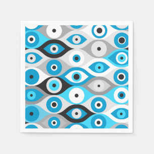 Serviette En Papier Grecs mal yeux motif bleus et gris
