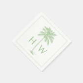Serviette En Papier Green and White Palm Palmetto Tree Monogram (Coin)