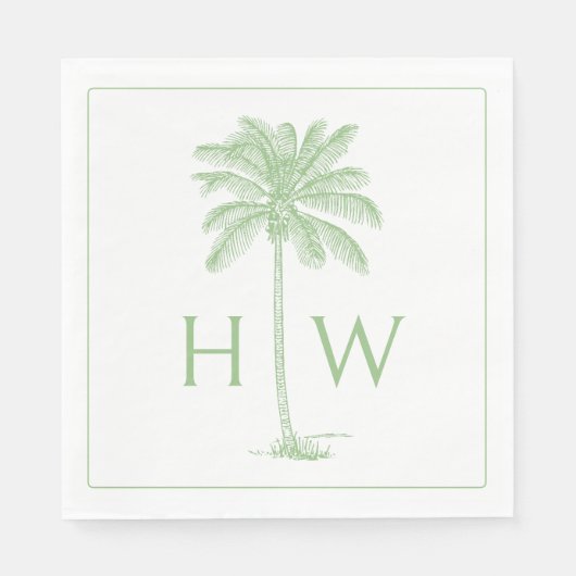 Serviette En Papier Green and White Palm Palmetto Tree Monogram (Devant)