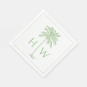 Serviette En Papier Green and White Palm Palmetto Tree Monogram (Coin)