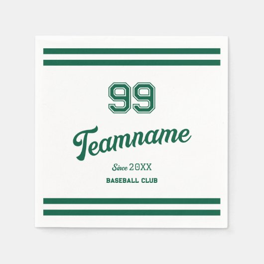 Serviette En Papier Green Baseball Custom Player Numéro et nom de l'éq (Devant)