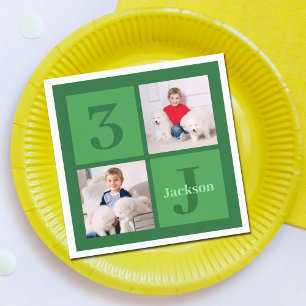 Serviette En Papier Green Birthday Photo Collage Parti personnalisé