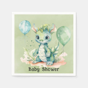 Serviette En Papier Green Blue Watercolor Dragon Boy Baby shower