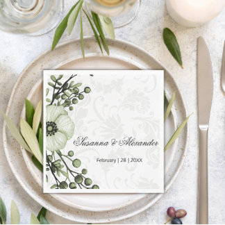 Serviette En Papier Green Boho Berry Wreath Mariage damassé