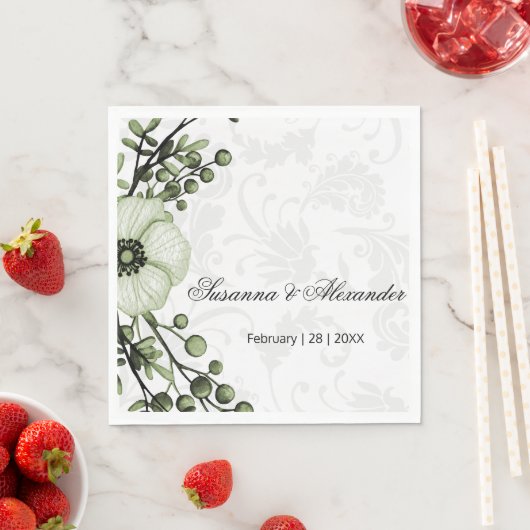 Serviette En Papier Green Boho Berry Wreath Mariage damassé (En situation)