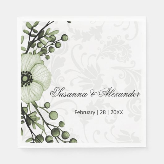 Serviette En Papier Green Boho Berry Wreath Mariage damassé (Devant)