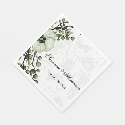 Serviette En Papier Green Boho Berry Wreath Mariage damassé (Coin)
