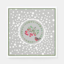 Green Christmas Red Robin Wreath and Snow