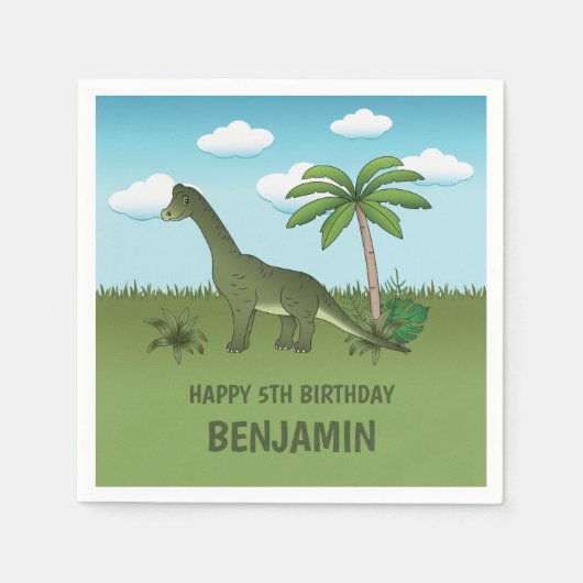 Serviette En Papier Green Cute Brachiosaurus Dinosaur Anniversaire des (Devant)