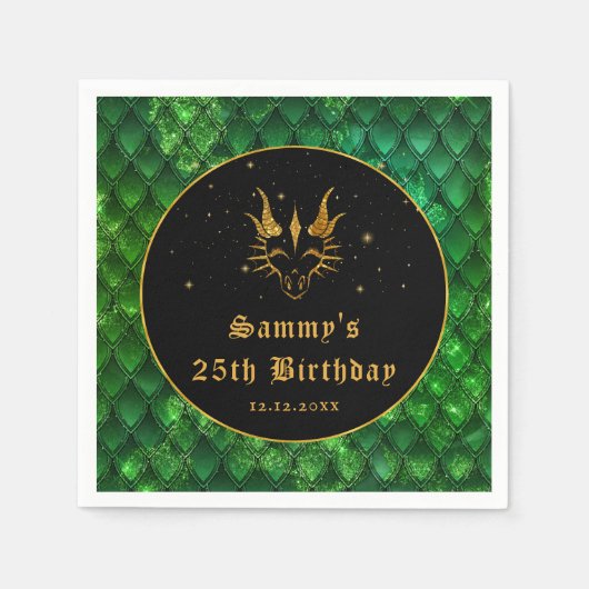 Serviette En Papier Green Dragon Scales Gold Faux Parties scintillant  (Devant)