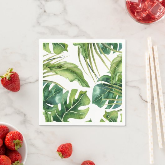 Serviette En Papier Green Elegant Tropical Summer Palm Feuille Mariage (En situation)