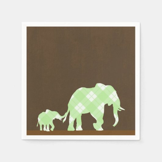 Serviette En Papier Green Elephants Brown tendance Baby shower moderne (Devant)