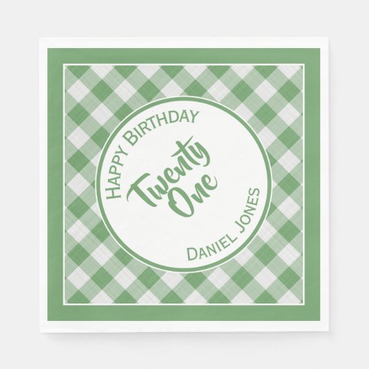 Serviette En Papier Green En vichy Checks Motif fête d'anniversaire (Devant)