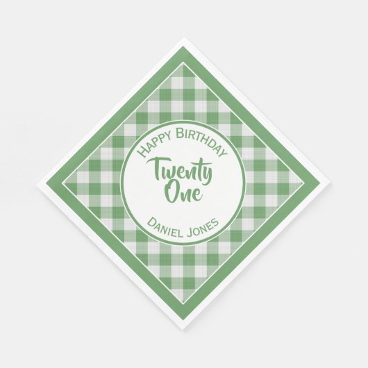 Serviette En Papier Green En vichy Checks Motif fête d'anniversaire (Coin)