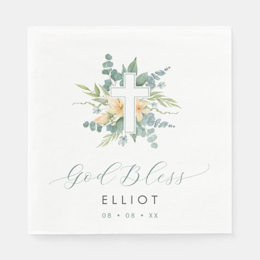 Serviette En Papier Green Eucalyptus Cross Dieu Baptême béni (Devant)