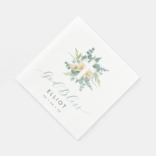 Serviette En Papier Green Eucalyptus Cross Dieu Baptême béni (Coin)
