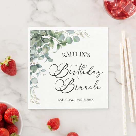 Serviette En Papier Green Eucalyptus Feuille Botanical Birthday Brunch (En situation)