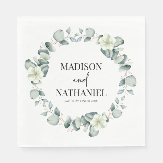 Serviette En Papier Green Eucalyptus Feuille Verdure Mariage botanique (Devant)
