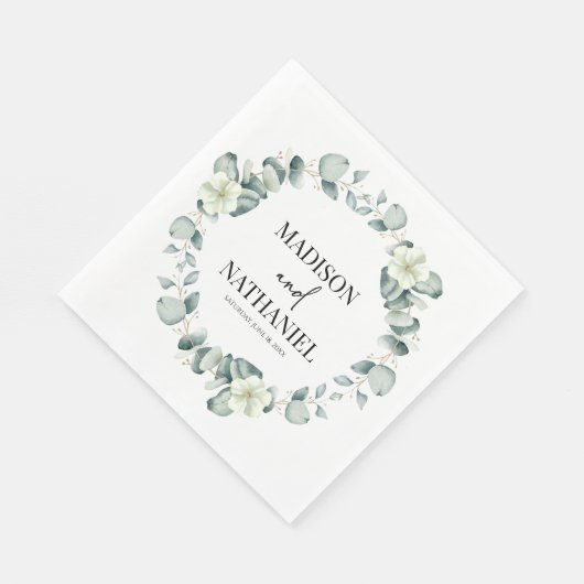 Serviette En Papier Green Eucalyptus Feuille Verdure Mariage botanique (Coin)