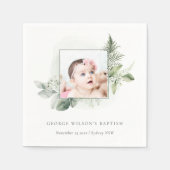 Serviette En Papier Green Eucalyptus Photo Foliage Croix Baptême (Devant)