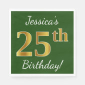 Serviette En Papier Green, Faux Gold 25e anniversaire + Nom personnali (Devant)