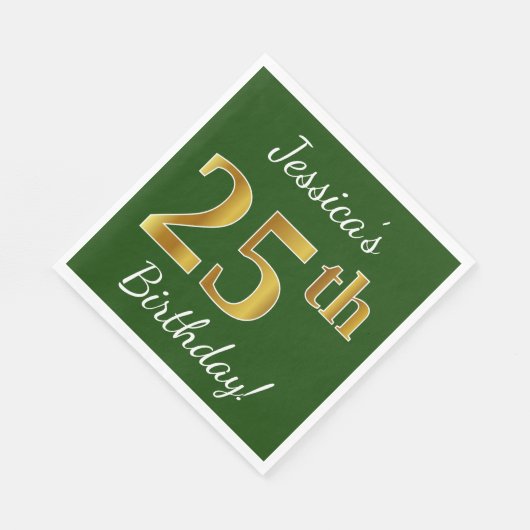 Serviette En Papier Green, Faux Gold 25e anniversaire + Nom personnali (Coin)