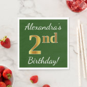 Serviette En Papier Green, Faux Gold 2e anniversaire + Nom personnalis (En situation)