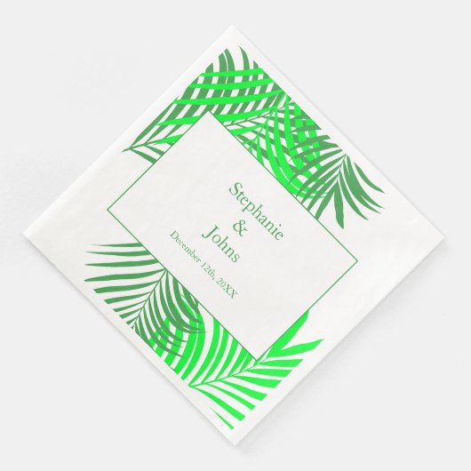 Serviette En Papier Green Feuille Palm Tree Art Mariage élégant (Coin)