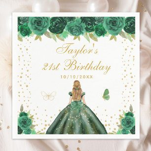 Serviette En Papier Green Floral Blonde Cheveux Princesse Anniversaire