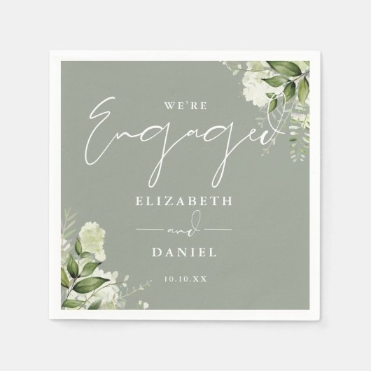 Serviette En Papier Green Floral Sage Green Engagement Party (Devant)