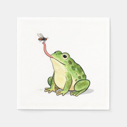 Serviette En Papier Green Frog Catching a Fly (Devant)