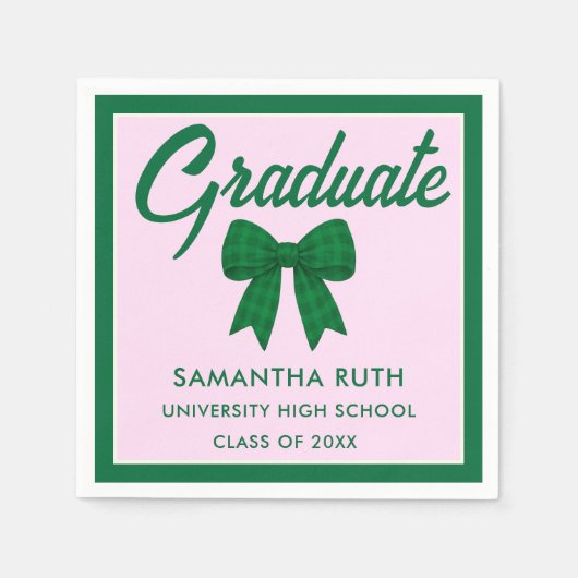 Serviette En Papier Green Gingham Bow Graduation Party (Devant)