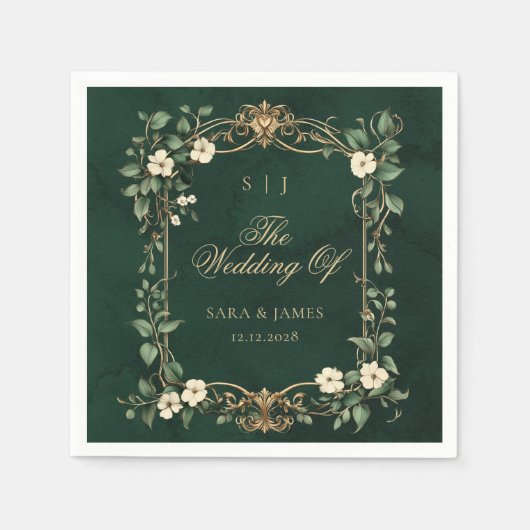 Serviette En Papier Green Gold Art Nouveau Enchanted Wedding (Devant)