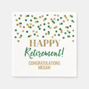 Serviette En Papier Green Gold Confetti joyeuse retraite