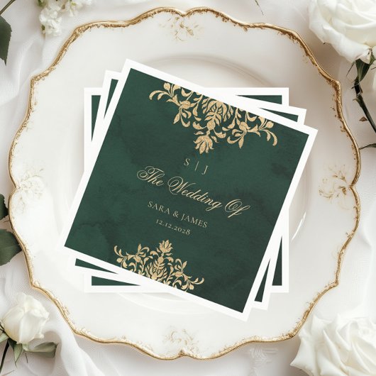 Serviette En Papier Green Gold Emerald Victorian Enchanted Wedding