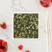 Serviette En Papier Green & Gold Faux Foil Mariage Feuille botanique (En situation)