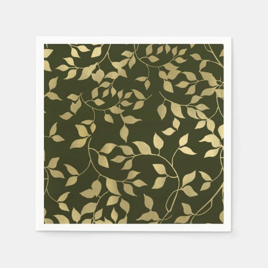 Serviette En Papier Green & Gold Faux Foil Mariage Feuille botanique (Devant)