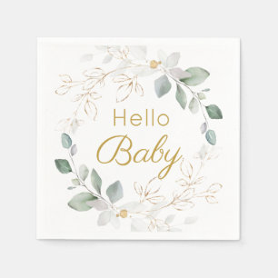 Serviette En Papier Green Gold Foliage Genre Baby shower neutre