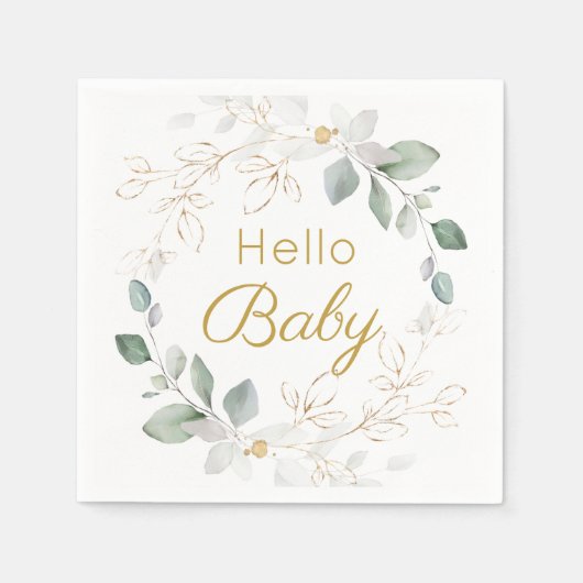 Serviette En Papier Green Gold Foliage Genre Baby shower neutre (Devant)