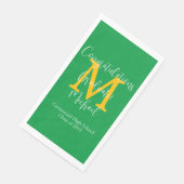 Serviette En Papier Green Gold White Graduation Party Nom Monogramme (Coin)