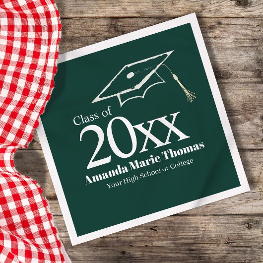 Serviette En Papier Green Graduation Script Name Class Year Design