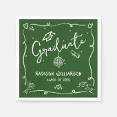 Serviette En Papier Green Hand Drawn Doodles Style Graduation Retro (Devant)
