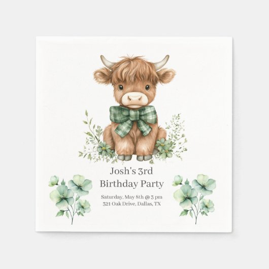 Serviette En Papier Green Highland Cow fête d'anniversaire (Devant)
