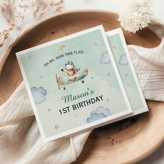 Serviette En Papier Green Little Aviator Sky Adventure 1st Birthday