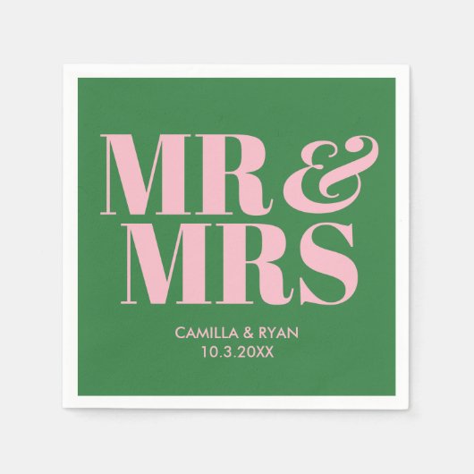 Serviette En Papier Green M & Mme Mariage personnalisé serviettes (Devant)