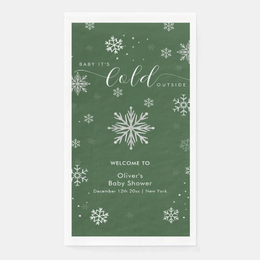 Serviette En Papier Green Magical Snowflake Baby Shower Welcome  (Devant)