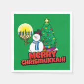 Serviette En Papier Green Merry Chrismukkah avec Snowman et Menorah (Devant)
